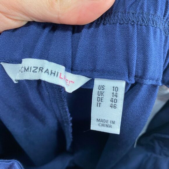 Isaac Mizrahi Dress Pants Women 10 Blue Mid Rise Pull On Pleated Elastic Waist - Picture 9 of 11